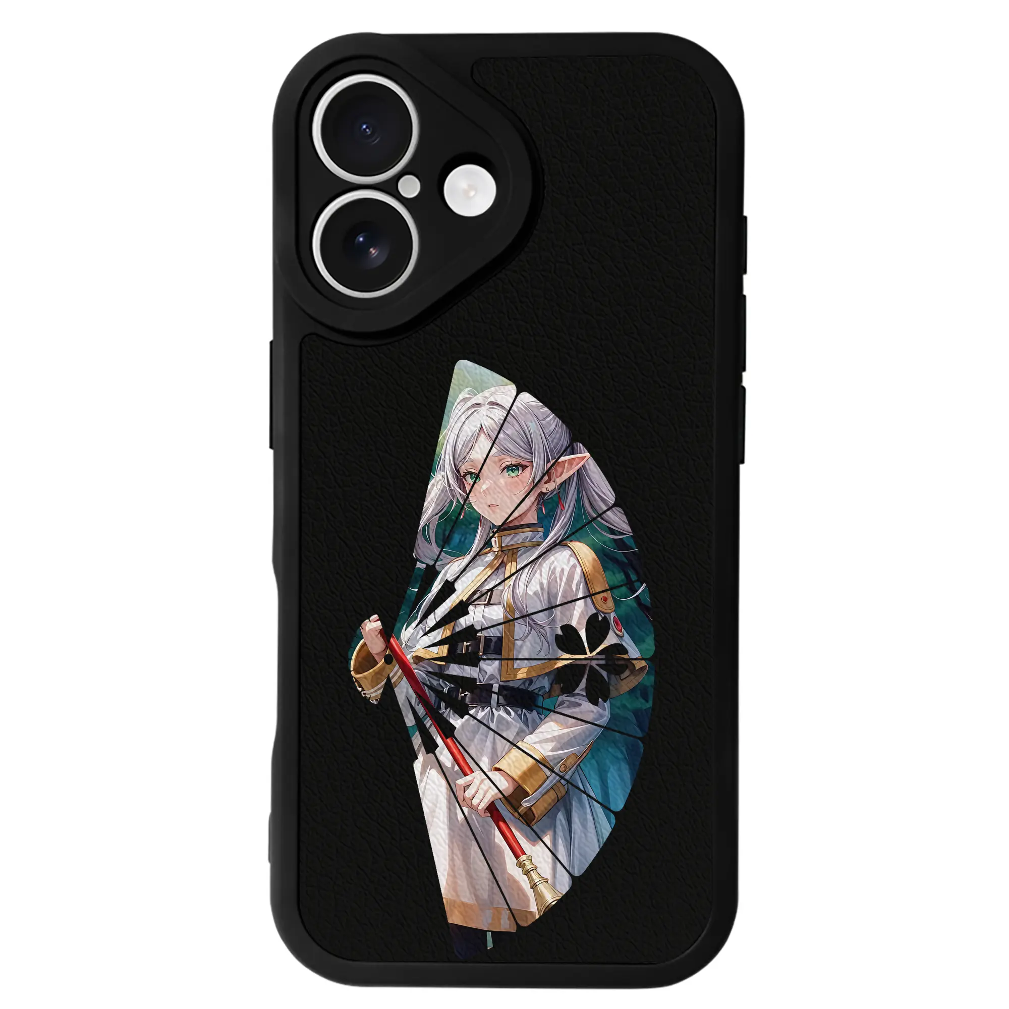 葬送のフリーレン（Frieren） グッズ,フリーレン（Frieren） - IPhone 16シリーズ対応 ・ シリコンスマホケース ・ レザー調 ・ 高精度フィット ・ 耐衝撃 ・ ワイヤレス充電対応 ・ 精密カット